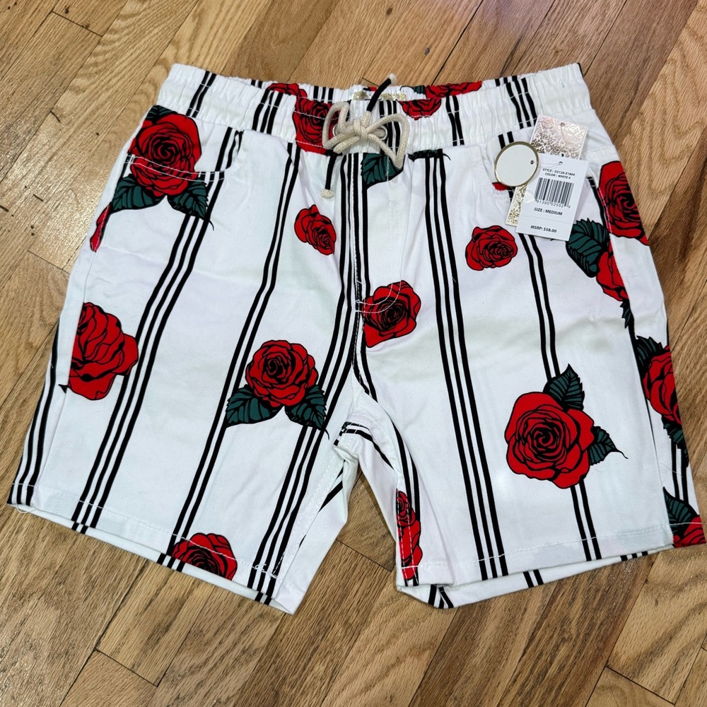 Fresh Print Of Bel-Air Stretch Twill Shorts Rose Striped Pattern Size M NWT
